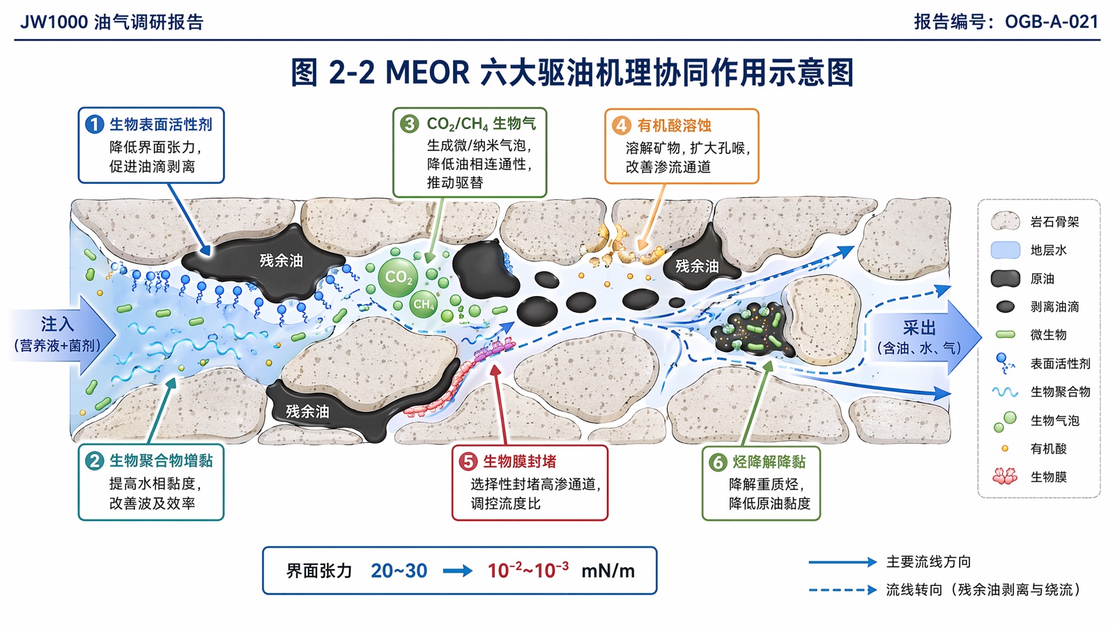图 2-2:MEOR 六大驱油机理协同作用示意图