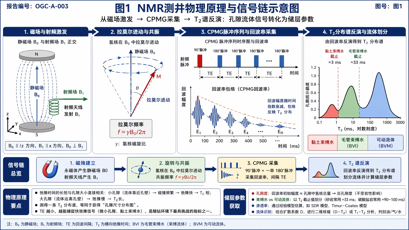 图1:NMR测井物理原理与信号链示意图